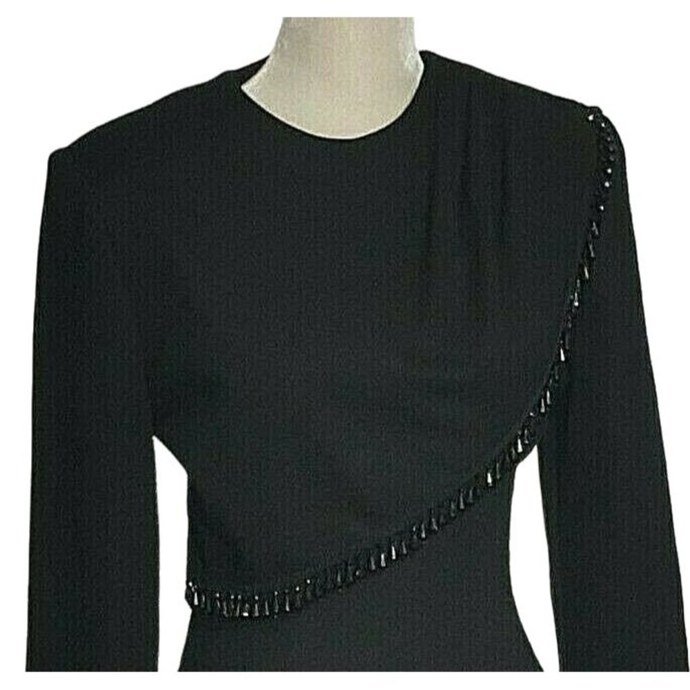 Etoile Womens Dress Size 6 Vintage Sheath Black Beaded Midi Long Sleeve - Picture 2 of 8